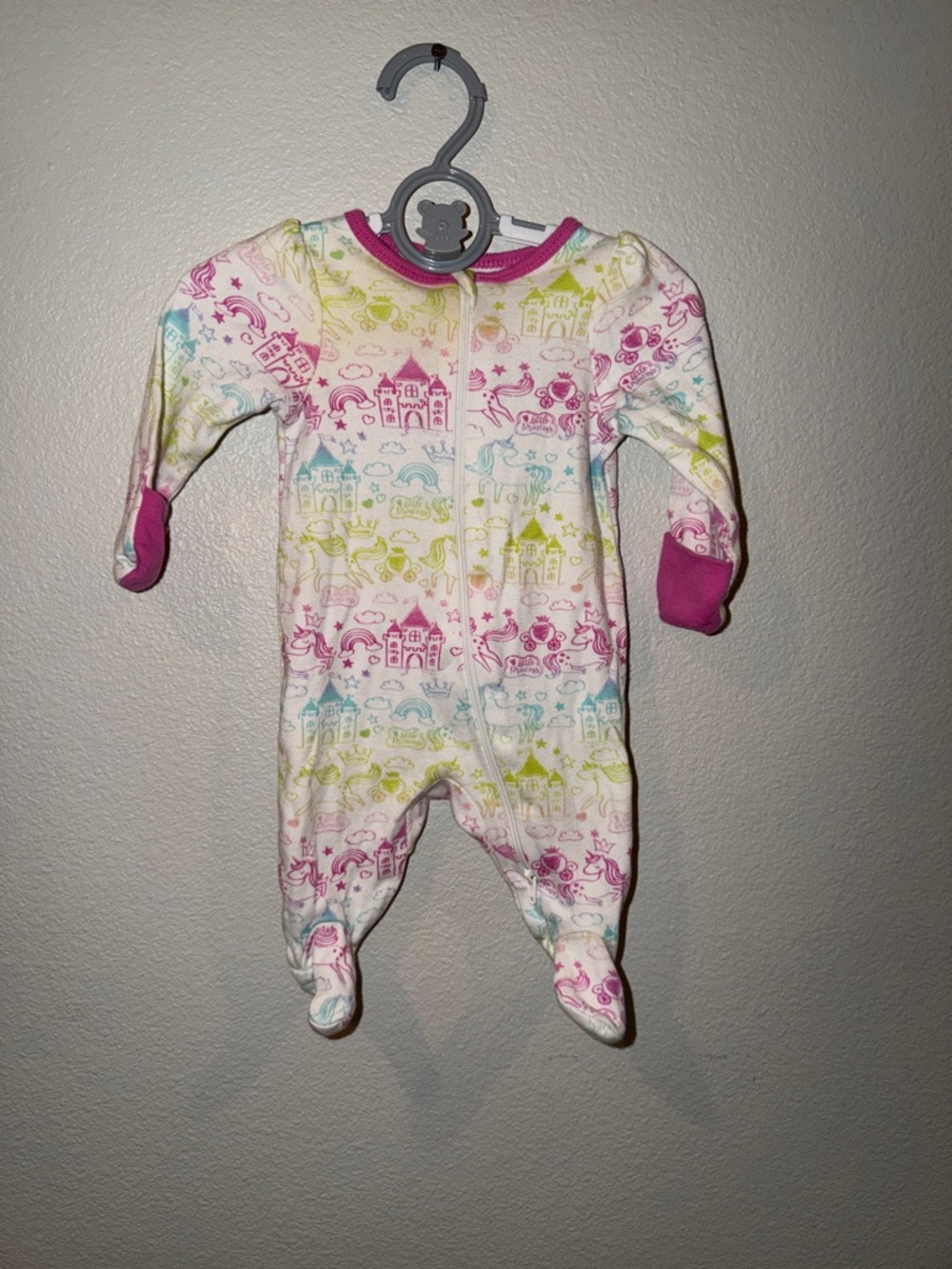 wonder nation Multicolor Castle & Animal Print Footed One-Piece with Pink Trim
